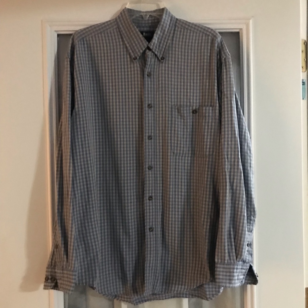 Bass Shirt Men L Large‎ Blue Plaid Button Up Collared Long Sleeve Cotton Regular